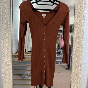 Tobi Rust Ribbed Button-Front Dress
